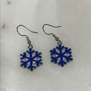 Blue and Pink Snowflake Earrings